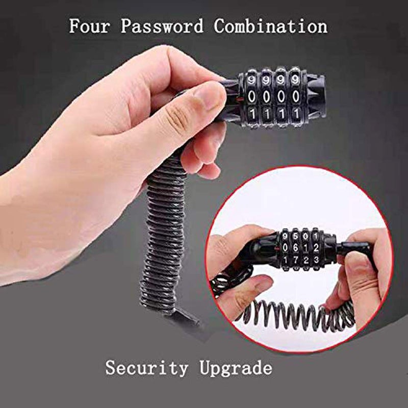 Emoly 5.9 Ft Portable Mini Bicycle Lock, 4 Digit Resettable Combination Coiling Cable Lock for Baby Strollers, Suitcases, Laptop Bags, Black - Image 2